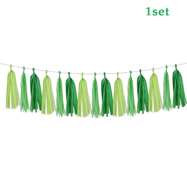 Tassel banner  Dinosaur Party Disposable Tableware Kids Birthday Party Supplies Favors Roar Dino Party Balloons Decor