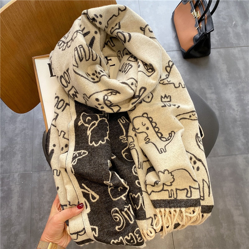 thumbnail image 2 of Silhouette Dino Print Animals Cute Womens Wraps And Shawls 2 of 14
