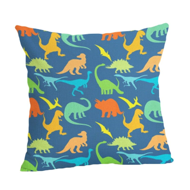 Dinosaur Rainbow Linen Throw Pillow Case Cover