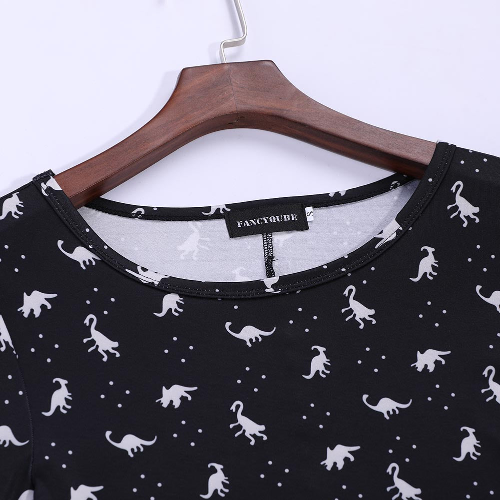 long sleeve dinosaur dress Black And White Dinosaur Long Sleeve Dress