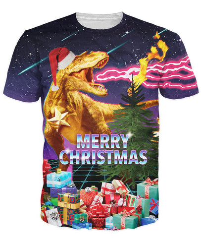 Santasaurus Rex T-Shirt Merry Christmas All Over The Galaxy