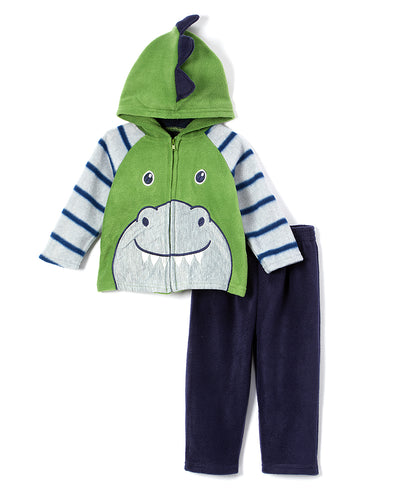 Green Dinosaur Zip-Up Hoodie & Blue Sweatpants 2 Piece Set - Newborn & Infant