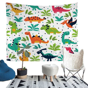 Happy Dinosaurs Tapestry Wall Hanging Throw Blanket
