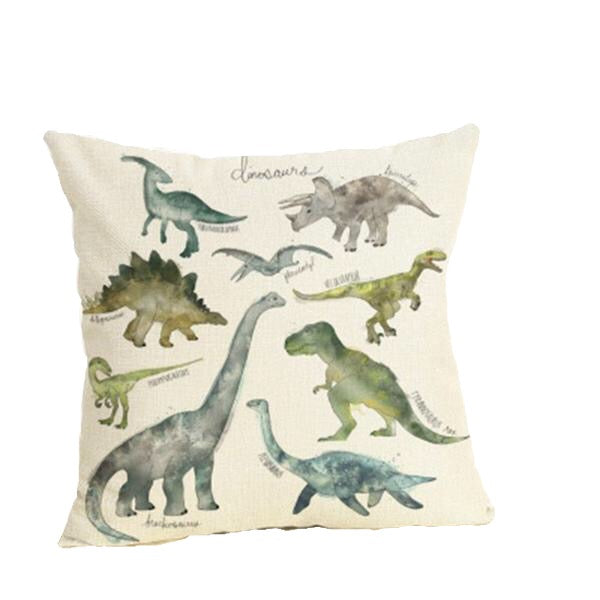 Dinosaur Watercolor Linen Throw Pillow Cover