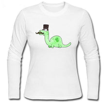 Cotton Crew neck Long Sleeve  Gentleman Brontosaur T-Shirt 4 Color Options