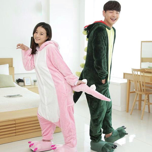 Adult Pink Or Green Dinosaur Cosplay Costume Pajamas Onesie