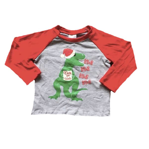 Cotton Deck The Halls Tyrannosaurus Claus Raglan