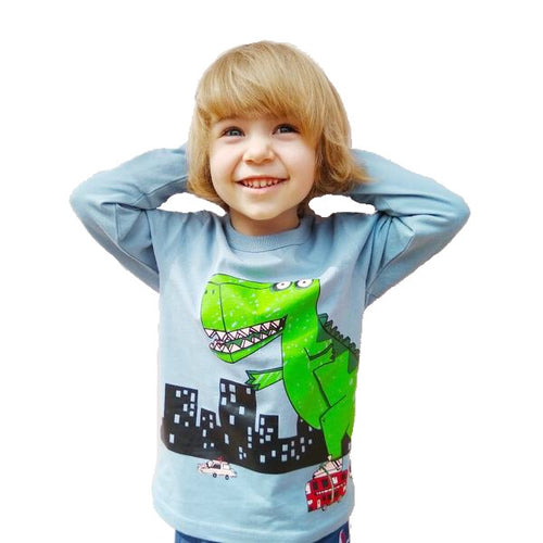 Dinosaur City Skate Cotton Long Sleeve Shirt