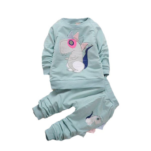 2Pc embroidered Baby Dino Sweatshirt & Harem Sweatpants Set