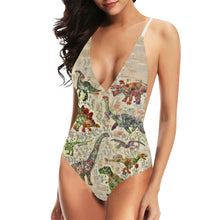 Jurassic Bloom Plunge Women's Lace Up Backless One-Piece Swimsuit