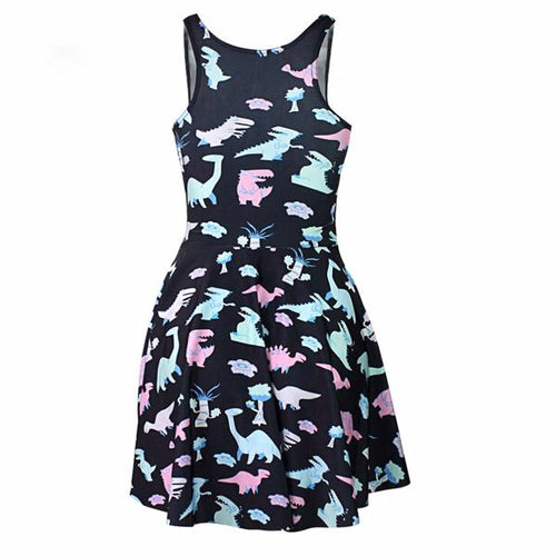 Cartoon Dino Skater Dress