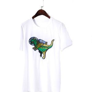 First Dinosaur In space Embroidered T-Shirt