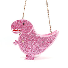 Sparkle Glitter  Dinosaur Vegan Leather Crossbody Mini Messenger Handbag Chain Purse