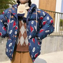 Loose Warm Coat  Street-wear Hooded Dinosaur Parka