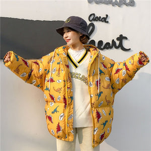 Loose Warm Coat  Street-wear Hooded Dinosaur Parka