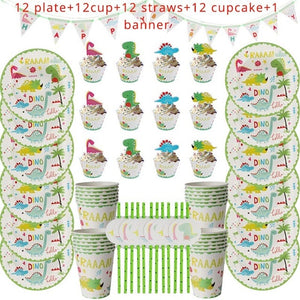 49 Piece 12 Person Place Setting Dinosaur Birthday Party Disposable Tableware Place Settings