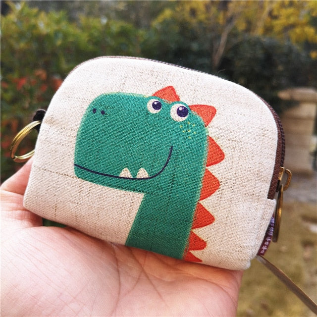 Cute Dinosaur Canvas Coin Purse Shell Wallet Bag