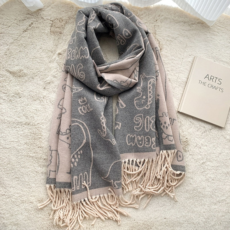 thumbnail image 2 of Silhouette Dino Print Animals Cute Womens Wraps And Shawls 2 of 14