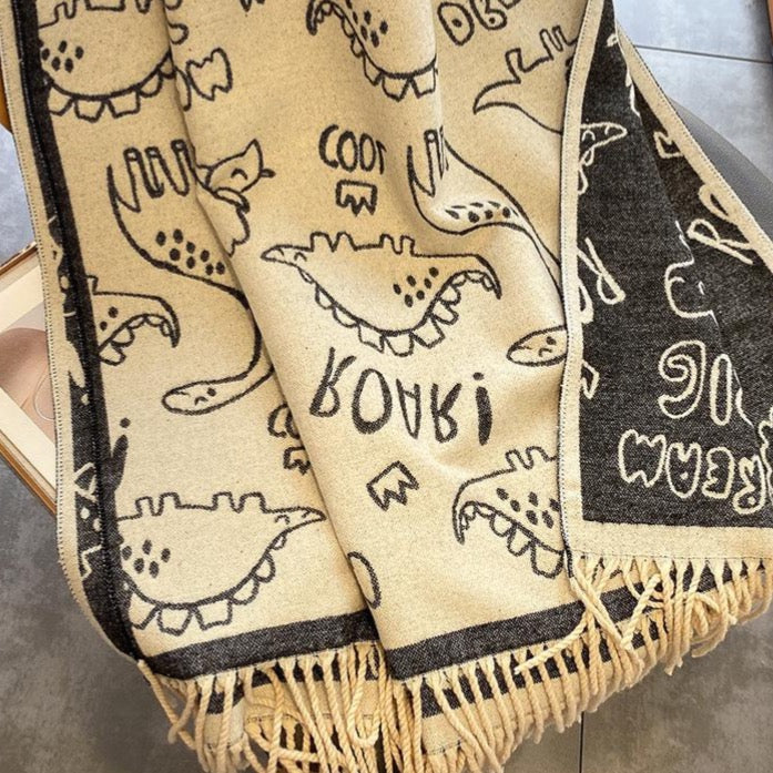 thumbnail image 2 of Silhouette Dino Print Animals Cute Womens Wraps And Shawls 2 of 14