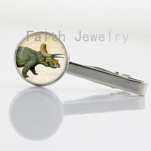 Silver Plated Handmade Vintage style Glass Cabochon Dinosaur Tie Clip 12 Dinosaur Options