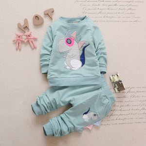 2Pc embroidered Baby Dino Sweatshirt & Harem Sweatpants Set