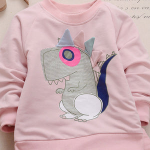 2Pc embroidered Baby Dino Sweatshirt & Harem Sweatpants Set