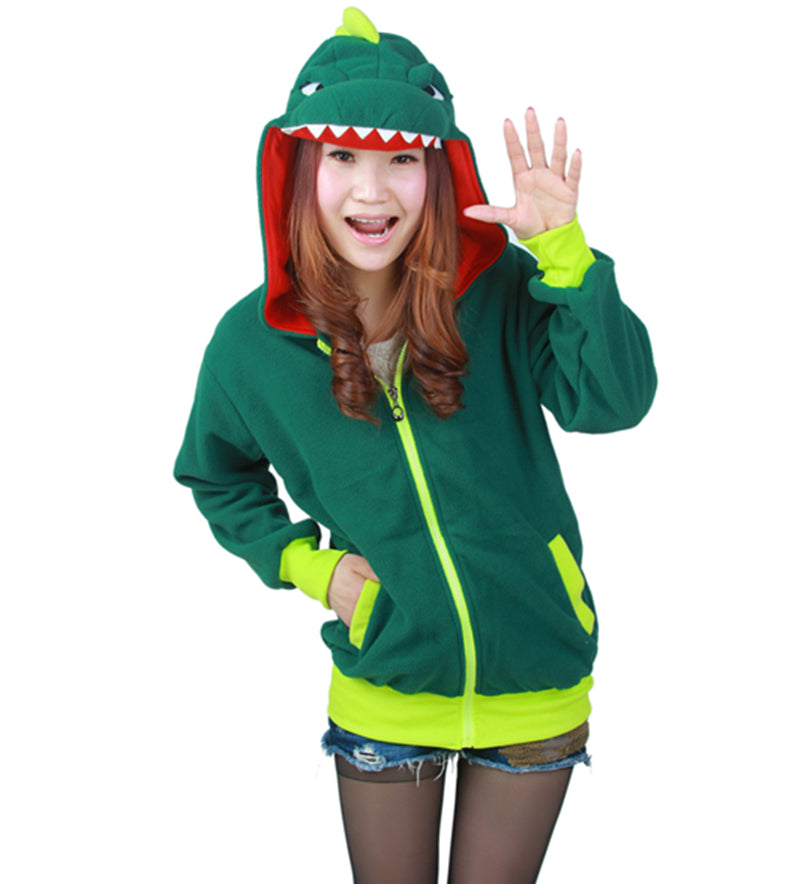 Green Dinosaur Long sleeve  zip up Dino Hoodie