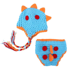 Newborn Crochet Knitted Dinosaur Hat and diaper cover set