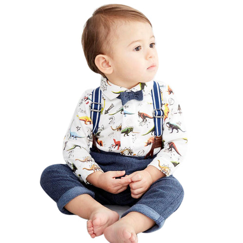 Dinosaur Cotton Long Sleeve Suspender Pants Set