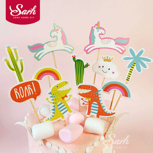 Set Of  Dino Unicorn and Cactus Cake Toppers