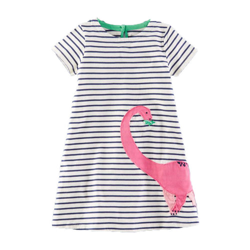 Pink Brontosaurus Striped Girls Dinosaur Dress