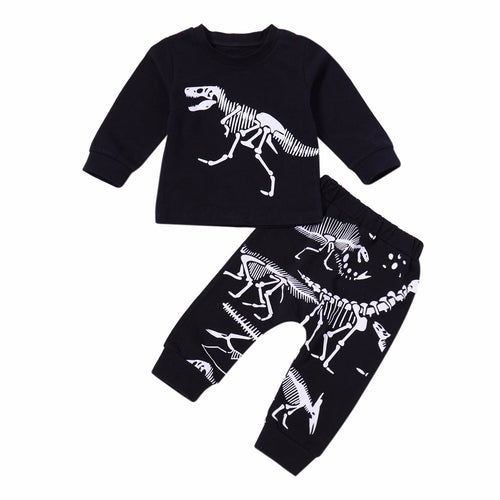 Baby Boys Girls Dinosaur Bones Long Sleeve Tops T-shirt Pants 2pcs Childrens Set