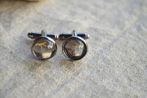 Handmade Pair Of Dinosaur And/Or Anchor Cabochon Black French Cufflinks