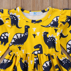 Toddler Baby Girls Yellow Brontosaurus Dress