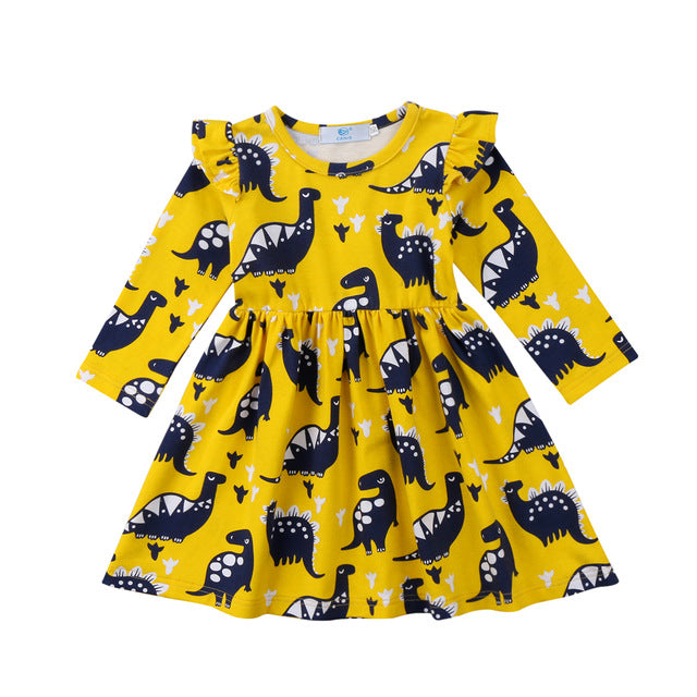 Toddler Baby Girls Yellow Brontosaurus Dress