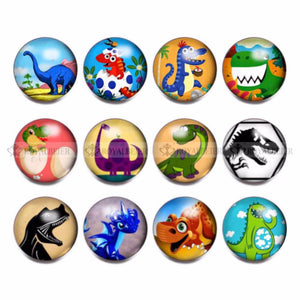 12 Piece Dinosaur Theme Glass Charms 18mm Snap Button For 20mm Snaps Bracelet Jewelry
