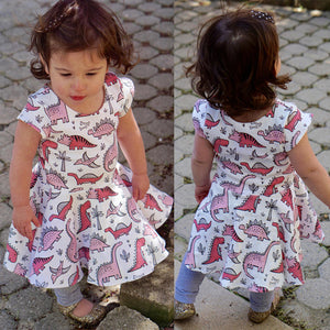 Baby Girls Pink & Red Dinosaur Short Sleeve Dress