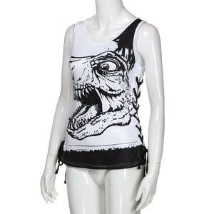 feitong 2018 New Fashion Popular  Summer Women Sleeveless Vest Tops Dinosaur Print Tees Vest Notes Strappy Clothes