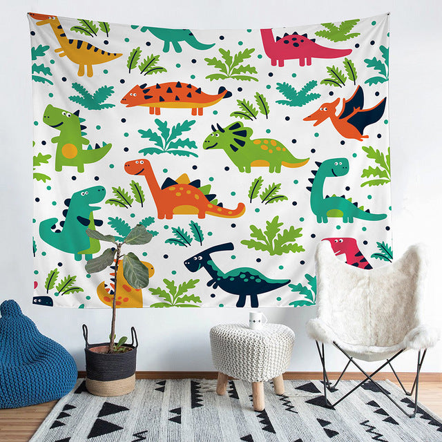 Happy Dinosaurs Tapestry Wall Hanging Throw Blanket