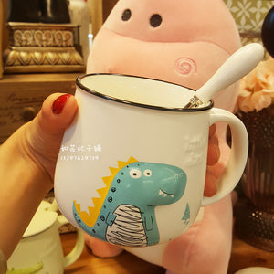 Porcelain Dinosaur Coffee Cup With Lid & Spoon