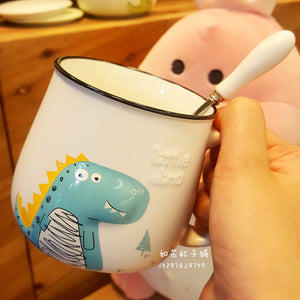 Porcelain Dinosaur Coffee Cup With Lid & Spoon
