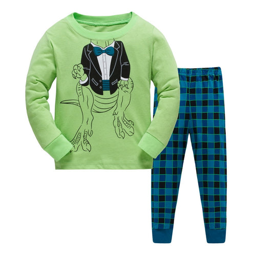 100% Cotton Children's Dinosaur Long Sleeve Pajamas Sleepwear Set