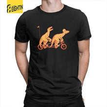 Bicycle Built For Two Velociraptor  T-Shirts Men's Simple Crew Neck Short Sleeved T Shirts Pure Cotton New Design Tees