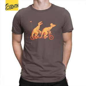 Bicycle Built For Two Velociraptor  T-Shirts Men's Simple Crew Neck Short Sleeved T Shirts Pure Cotton New Design Tees