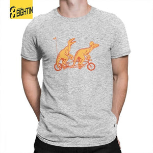Bicycle Built For Two Velociraptor  T-Shirts Men's Simple Crew Neck Short Sleeved T Shirts Pure Cotton New Design Tees