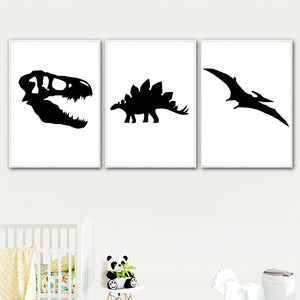 Dinosaur Pteranodon Black And White  Silhouette Canvas Print Wall Art