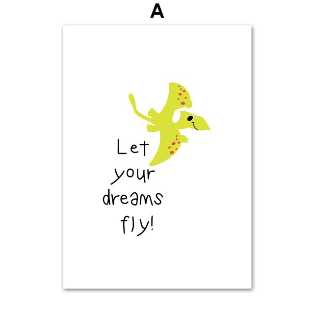 Let Your Dreams Fly Dinosaur Canvas Walll Art Painting Print