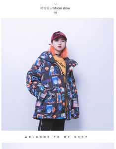 Street Wear Fall Winter Padded Dinosaur Jacket Coat 3 Color Options