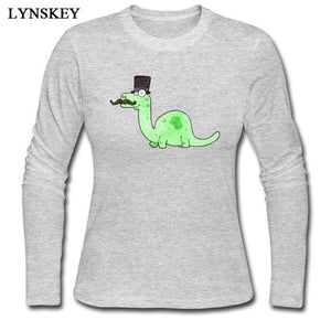 Cotton Crew neck Long Sleeve  Gentleman Brontosaur T-Shirt 4 Color Options