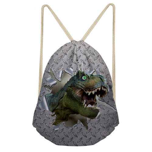 Dinosaur 3D Print Backpack Drawstring Bag
